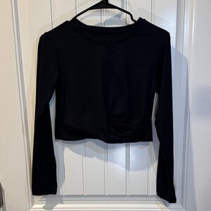 Elegant Athletic Black Long Sleeve Gathered Center Crop Top Women’s Medium